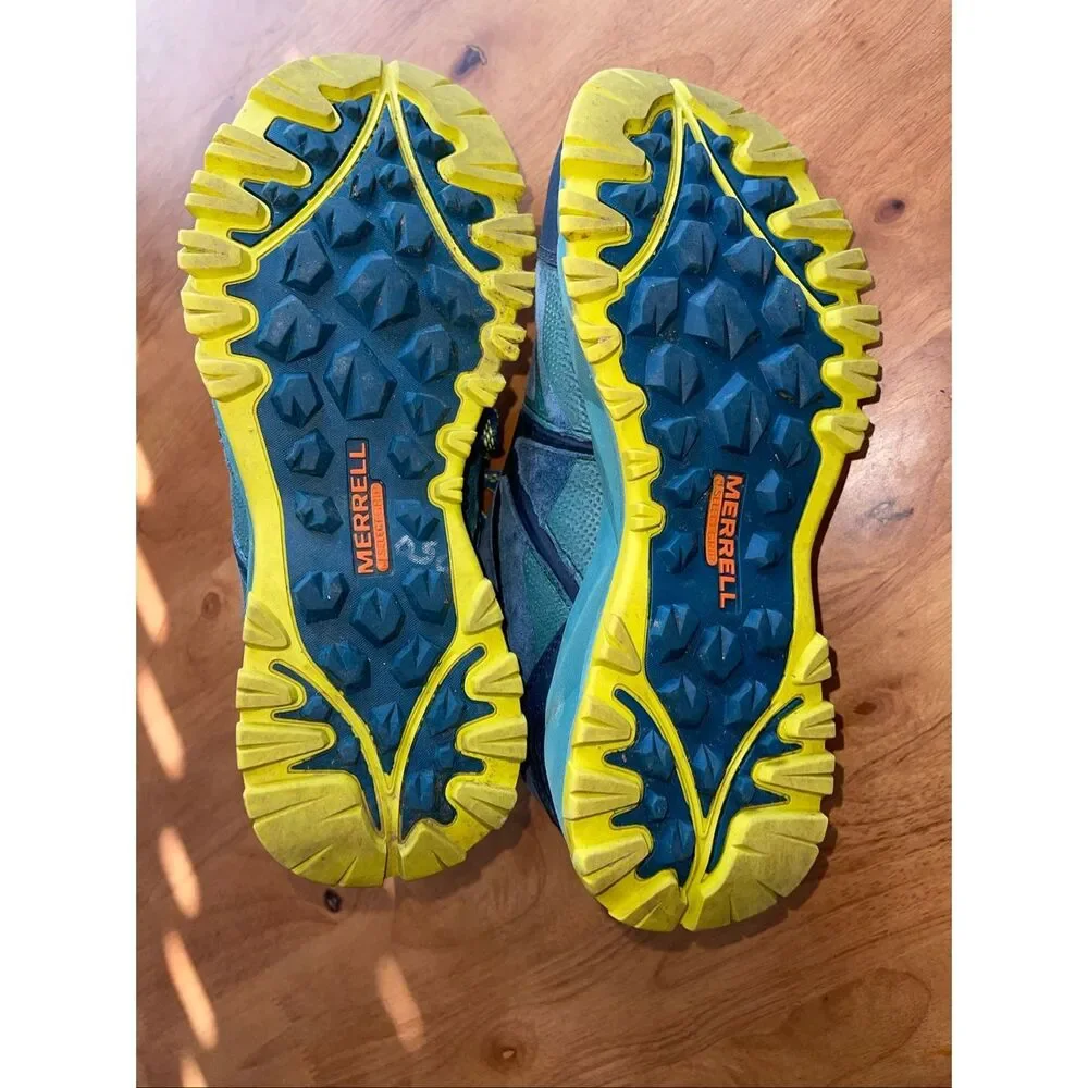 merrell hiking shoes womens 6.5 green vibram soles select dry unifly‎